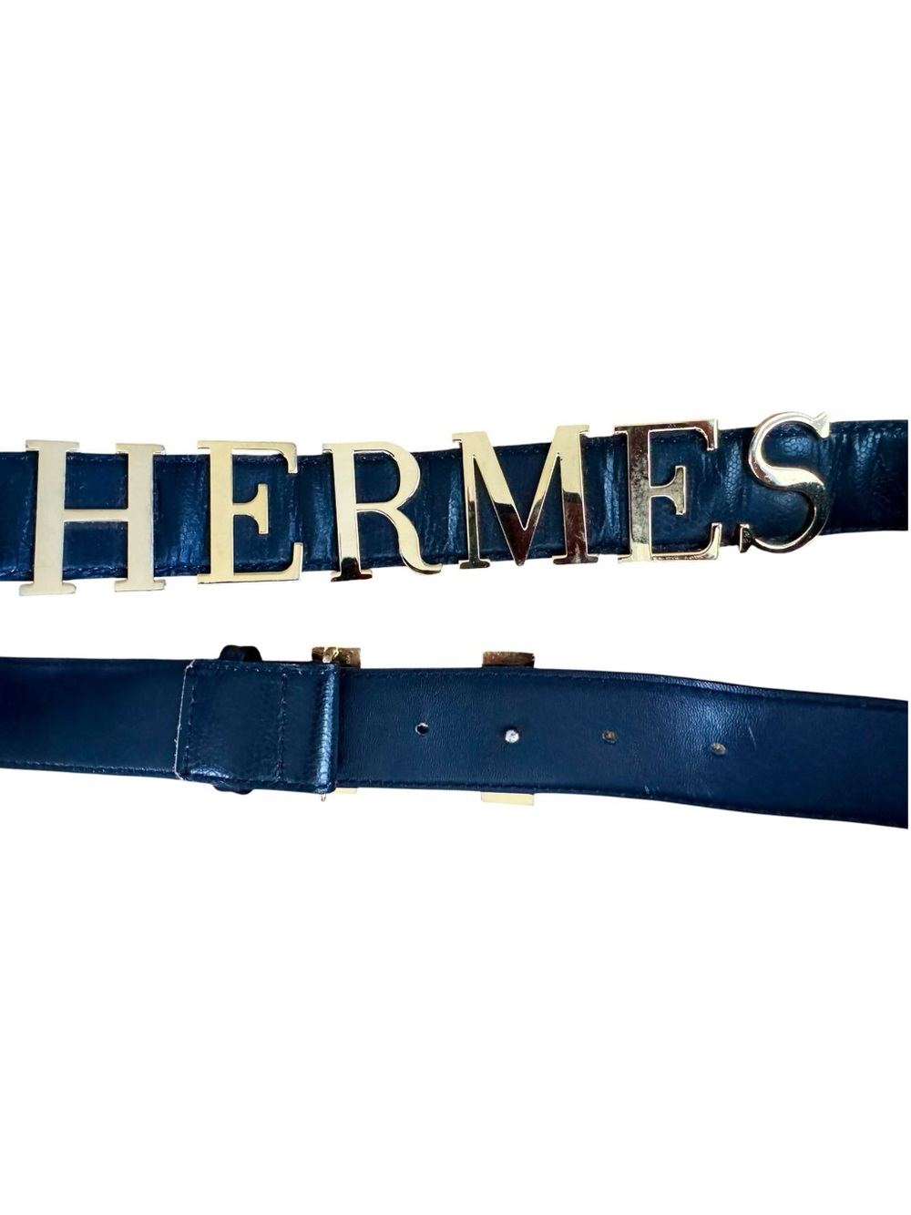 Gold “H” Nameplate Black Faux Leather Constance Belt Sz M 32-34” Unisex - Picture 3 of 8